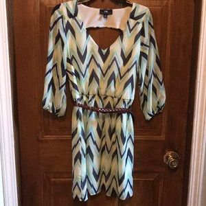 Navy and green chevron dress with belt